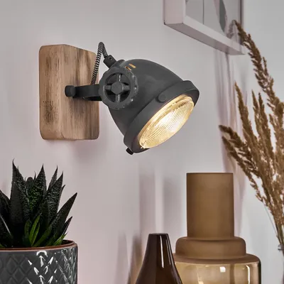 Produktbild von Biati »Biati« verstellbare Wandlampe aus Metall/Holz/Glas, Grau/Braun/Natur