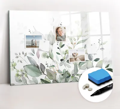 Produktbild von Magnetpinnwand Memoboard - Zubehörsatz - Schwarzer Marker + Schwamm + Magnete - 90 x 60 cm - Pflanzenblätter