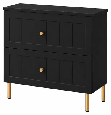 Productafbeelding van Badkamerkast, staand model, 60 cm breed, met geribbeld front van 19 mm, zwart + mat zwart, gefreesde handgrepen, ronde poten van 15 cm, afmetingen: 60 x 46 x 73,6 cm, AI-gegenereerde afbeelding