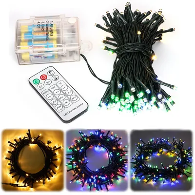 LED-Lichterkette 15 m, 150 LEDs, warmweiß/bunt, batteriebetrieben