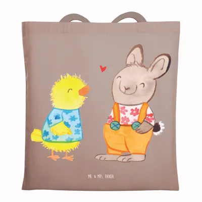Produktbild von Mr. & Mrs. Panda Tote Bag Ostern Freundschaft - Braun Pastell - Geschenk, Frühling, Osterhase, Laptoptasche, umhängebeutel, Liebe, Einkaufstasche, Hase, Baumwolltasche
