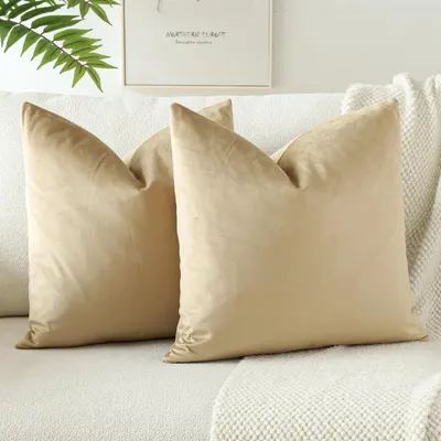 Zdjęcie produktu dla Zestaw 2 poszewek na poduszki z aksamitu, 60x60 cm, kolor khaki