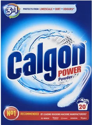 The image shows the front of a Calgon Power Powder detergent box.
