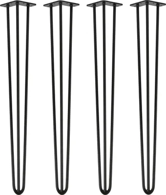 Produktbild von Natural Goods Berlin HAIRPIN Legs, Haarnadelbeine, Möbelfüße, Tischbeine, Schwarz, 86 cm, 3 Streben, 4 Stück