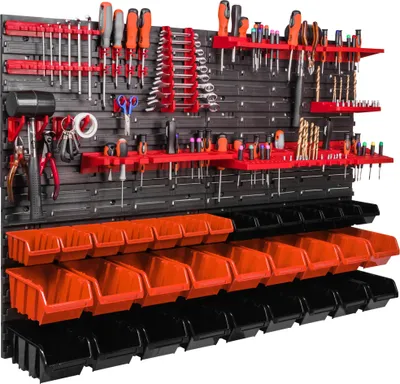 Obrázok produktu pre Skladovací systém nástenná polica 1152 x 780 mm nástenná polica na náradie 32 ks stohovacích boxov plast