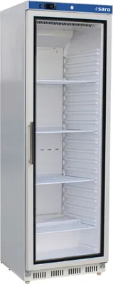 Produktbild von SARO Lagerkühlschrank mit Glastür - weiß, Modell HK 400 GD V2 Lagerkühlschrank, Gewerbekühlschrank, Glastür, Dixell Thermostat, Umluft, Restaurant, Imbiss, Kiosk, Lagern, Kühlen