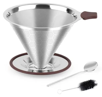 Produktbild von Kaffeefilter Dauerfilter Permanentfilter - Edelstahl 304 - Mit Bürste und Löffel - Für Übergießen - Wiederverwendbar