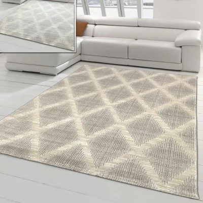 Image de Tapis de chambre à coucher - motif simple en losange - en crème Taille - 200 x 290 cm