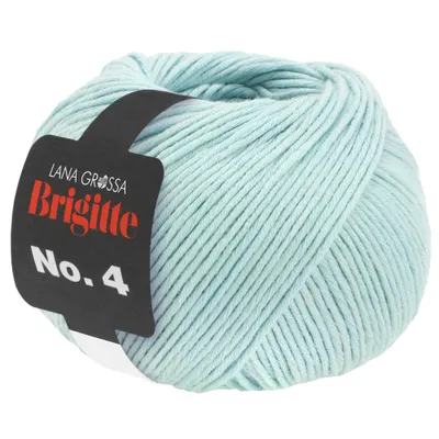 A ball of mint green yarn with a black label.