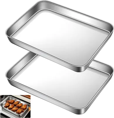 Imagen del producto de Bandejas para hornear de acero inoxidable, 2 unidades, 23 x 17 x 2,5 cm, con revestimiento antiadherente, para uso en la cocina