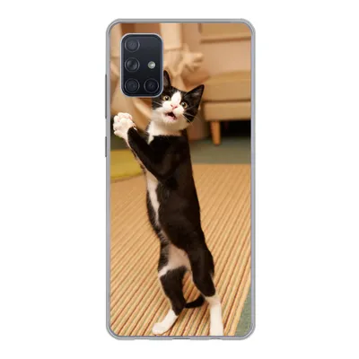 Produktbild von MuchoWow® Handyhülle Schutzhülle Hülle für Samsung Galaxy A71 Katze - Wohnzimmer - Schwarz Silikon Softcase Handy Hülle - Kartenbesitzer