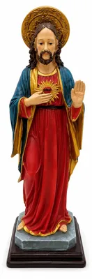 Heilig-Herz-Jesus-Statue 28 cm, handbemalt, Harz, religiöse Dekoration