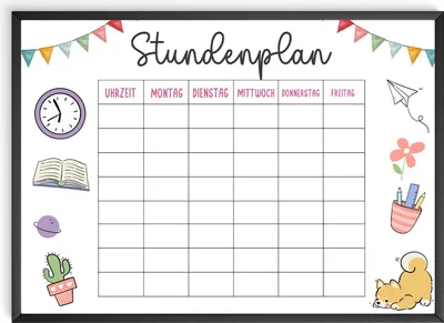 Produktbild von Stundenplan Grundschule Schulkind Einschulung Geschenk zum Schulanfang Schulkind – DIN A4 + Rahmen schwarz