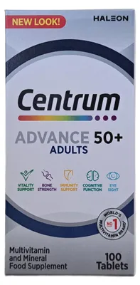 Produktbild von Centrum Advance 50+ Multivitamin- und Mineralstoff-Nahrungsergänzungsmittel für Erwachsene, 100 Tabletten