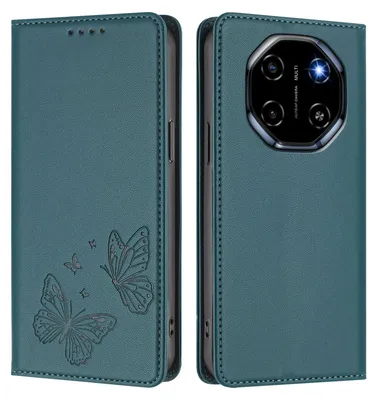 Image de Étui en cuir pour Blackview Shark 6 / Oscal Tiger 8, motif papillon, étui portefeuille à rabat avec support, vert