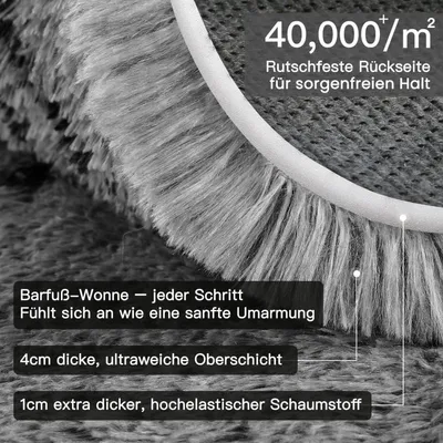 Produktbild von Hochflor Teppich Grau Schwarz 160x230 cm Waschbar Rutschfest Wohnzimmer Rechteckig