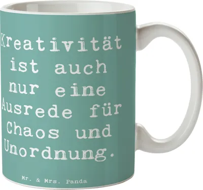 Produktbild von Mr. & Mrs. Panda Becher Spruch Kreativität und Chaos - Meeresbrise - Geschenk, künstlerisches Wirrwarr, Zitat, Tasse, Bunt, Kaffeebecher, Fantasie, Keramikbecher, Gefühl