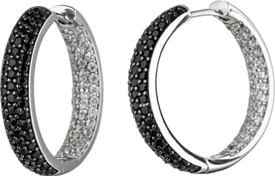 Produktbild von Klappcreolen 25mm Ohrringe Ohrschmuck mit Zirkonia schwarz & weiß 925 Silber