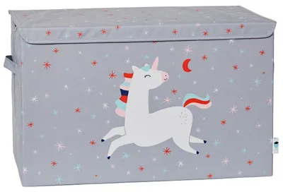 Zdjęcie produktu dla Wytrzymała skrzynia do przechowywania z pokrywą i motywem jednorożca 62x38x39 cm