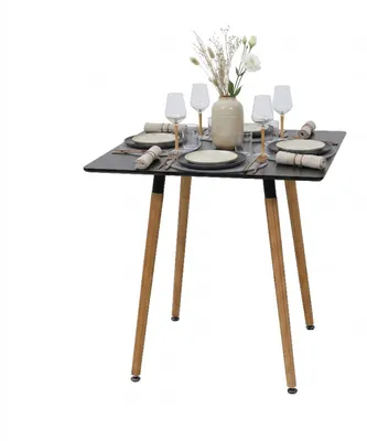 Produktbild von Relaxdays Esstisch, eckig, HBT: 75 x 75 x 75 cm, MDF & Bambus, 4 Personen, skandinavischer Esszimmertisch, schwarz/natur