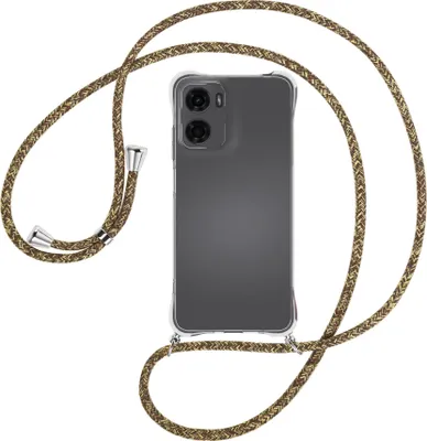 Produktbild von Handykette Backcover-Schutzhülle mit Band (Metall silberfarben) für Motorola Moto G05 - braun+beige