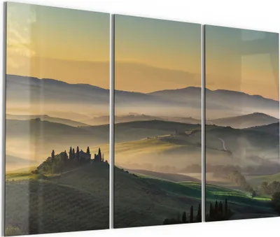 Produktbild von DEQORI Glasbild Echtglas 3x50x100 cm 'Toskanischer Morgenzauber' Wandbilder XXL groß