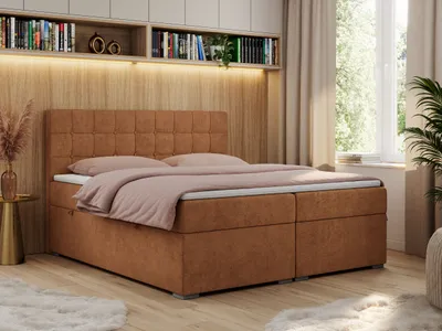 Produktbild von Boxspringbett, Doppelbett, Polsterbett mit Kopfstütze, Bettkasten - CARMEN - 140x200 - Orange - Struktur - H4