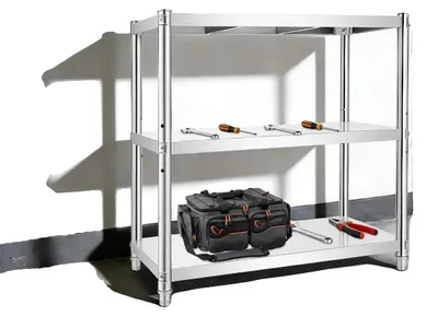 Image de Étagère de stockage, en acier inoxydable (201), hauteur 82,0 cm, trois niveaux, installation au sol, capacité de charge de 68 kg