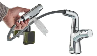 Productafbeelding van Wasbakarmatuur, uittrekbaar, 360° draaibaar, chroom, chroom