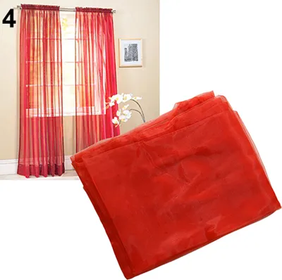 Produktbild von Glasgarn schiere Fenster Volant Vorhang reine Farbe Schlafzimmer Home Hochzeit Nachbildung rot 100cm x 200cm (auf Stange)