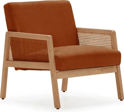 Zdjęcie produktu dla Fotel materiałowy z nogami z drewna i rattanu, szerokość 68 cm - DEBRA