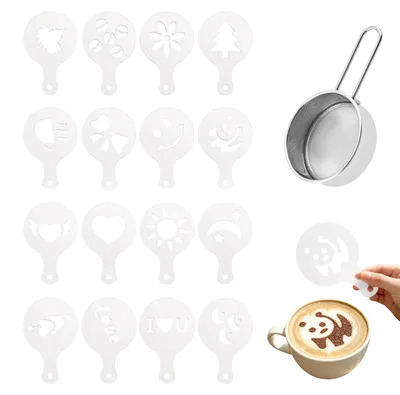 16 Kaffeeschablonen mit Edelstahlgitter, Barista-Zubehör