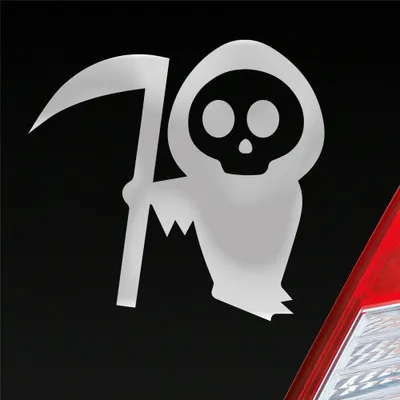 Produktbild von Auto Aufkleber Sensenmann Tod tot Death Sense Mann 10x10 cm Silber Sticker Heckscheibenaufkleber