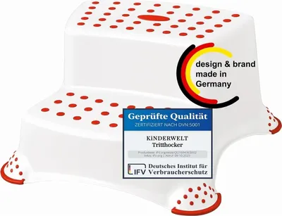 Produktbild von Premium zweistufiger Tritthocker weiß/rot stabiler Hocker