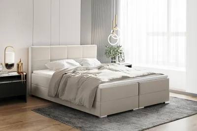 Produktbild von MEBLINI Boxspringbett mit Bettkasten - Gepolstert Doppelbett mit Matratze und Topper - Polsterbett mit Stauraum - Bett mit Kopfteil - Stauraumbett - ELIZABETH - 180x200 - H3B/Creme Samt