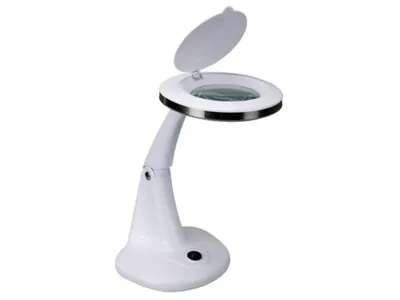 Zdjęcie produktu dla Lampa biurkowa LED z lupą 3 + 12 dioptrii - 6 W - 30 diod LED - biała