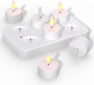 Produktbild von 6er Pack Elektronische Kerze, flammenlose Kerzen mit Ferntimer, LED Teelichter,USB Kerzen für Hochzeitstisch, Tafelaufsatz,Empfang
