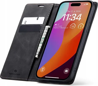 Zdjęcie produktu dla Etui z klapką SPACECASE Wallet do iPhone 15 Pro Czarny
