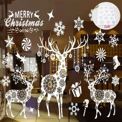 Imagen del producto de Calcomanías para ventanas, diseño navideño con renos y copos de nieve, juego de 2 piezas, para decoración navideña