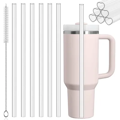 Image de Paille en forme de cœur, lot de 6, 30 cm, réutilisable, avec brosse de nettoyage, compatible avec les gobelets Stanley de 40 et 30 oz