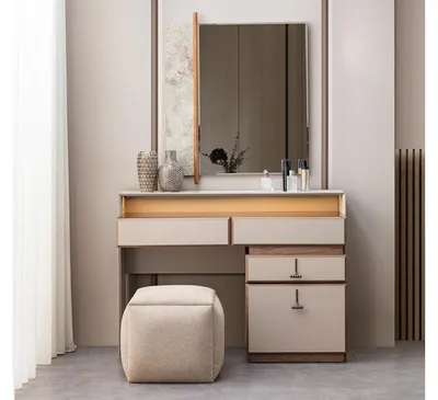 Produktbild von Hocker Sitzhocker Polsterhocker Stoffhocker Beige Schminkhocker Modern