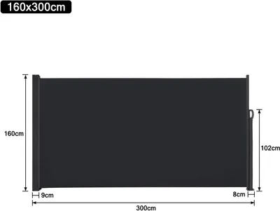 Obrázek produktu pro JOIEYOU boční markýza výsuvná 160x300cm zástěna na soukromí balkon boční stěna markýza boční zástěna ochrana proti větru ochrana proti slunci pro balkon terasu zahradu, antracitová barva