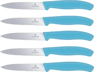 Produktbild von Victorinox | Swiss Classic Gemüsemesser Set | 5-teilig | karibikblau | ideal für Tomaten & Gemüse | langlebige Schärfe | ergonomische Griffe
