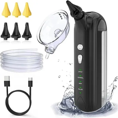 Produktbild von Ohrreiniger elektrisch mit 2 Düsen 4 Wasserdruckstufen kabellos tragbar für hygienische Ohrpflege Erwachsene Kinder
