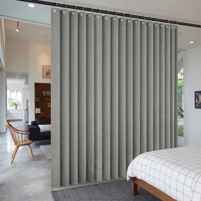 Immagine prodotto di Tenda in lino extra larga, impermeabile, divisorio, tenda per porta con ganci per soggiorno, camera da letto, esterno e giardino, L254xA214 cm, grigio