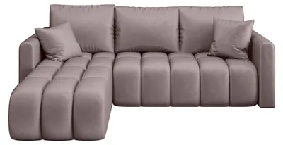 Image de Canapé d’angle GARDA gauche rose foncé velours Monolith 62 - fonction couchage, coffre de rangement pour la literie