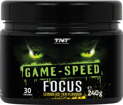 Produktbild von TNT Game Speed Focus Trainingsbooster für erhöhten Fokus im Fitnesstraining oder Teamsport 240g Zitronen-Eistee