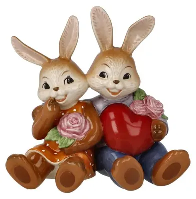 Hasenpaar-Figur aus Steingut, 12x8x12 cm, Valentinstag
