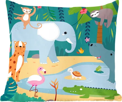 Produktbild von MuchoWow® Zierkissen Sofakissen Wohnzimmer Dekokissen 50x50 cm Dschungel - Elefant - Tiere - Komfort - Sofakissen
