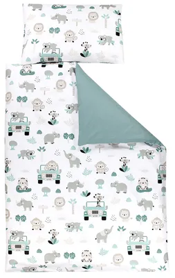 Produktbild von TupTam Kinder Bettwäsche Gemustert 2-Teilig Wendebettwäsche, Farbe: Zoo Grün, Größe: 120x90 cm